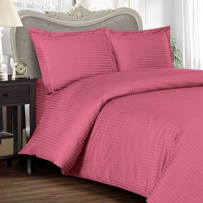 Premium Satin Stripe Plain Solid Duvet Cover/Quilt Cover/Comforter Cover/Rajai Cover for Home, Hotel and Resorts. (Rose, Single)-image-5
