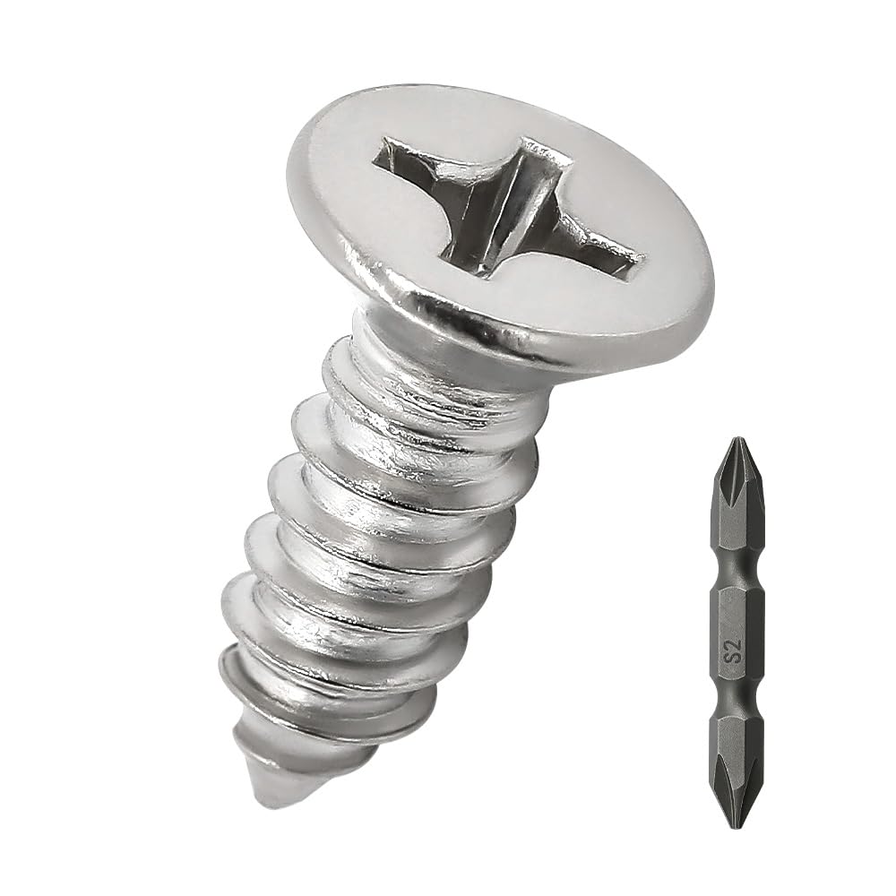 100pcs #6 x 1/4" Phillips Flat Head Self-Tapping Sheet Metal Screws 304 SS