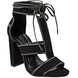 Fashion Thirsty Womens Lace Up Block High Heels Ankle Strappy Sandals Shoes Size
