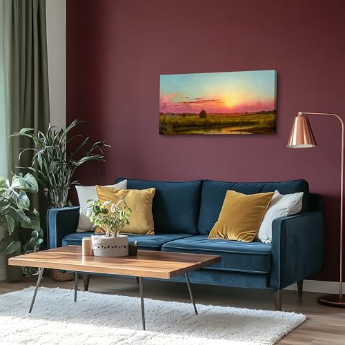 crmotu Sunset Wall Art, Landscape Wall Art, Large Wall Decor, Country Marsh Nature Art, Dusk Aesthetic Canvas Prints, Vintage Wall Pictures for Living Room Bedroom Farmhouse Kitchen Decor 20"X40"