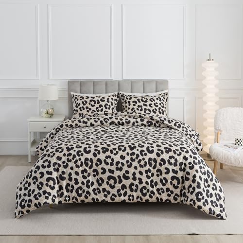 Caressma Safari Leopard Cheetah Print Comforter Set Full Size 3 Pieces for All Seasons Ultra Soft Microfiber Untamed Wilderness Style Comforter with Pillowshams