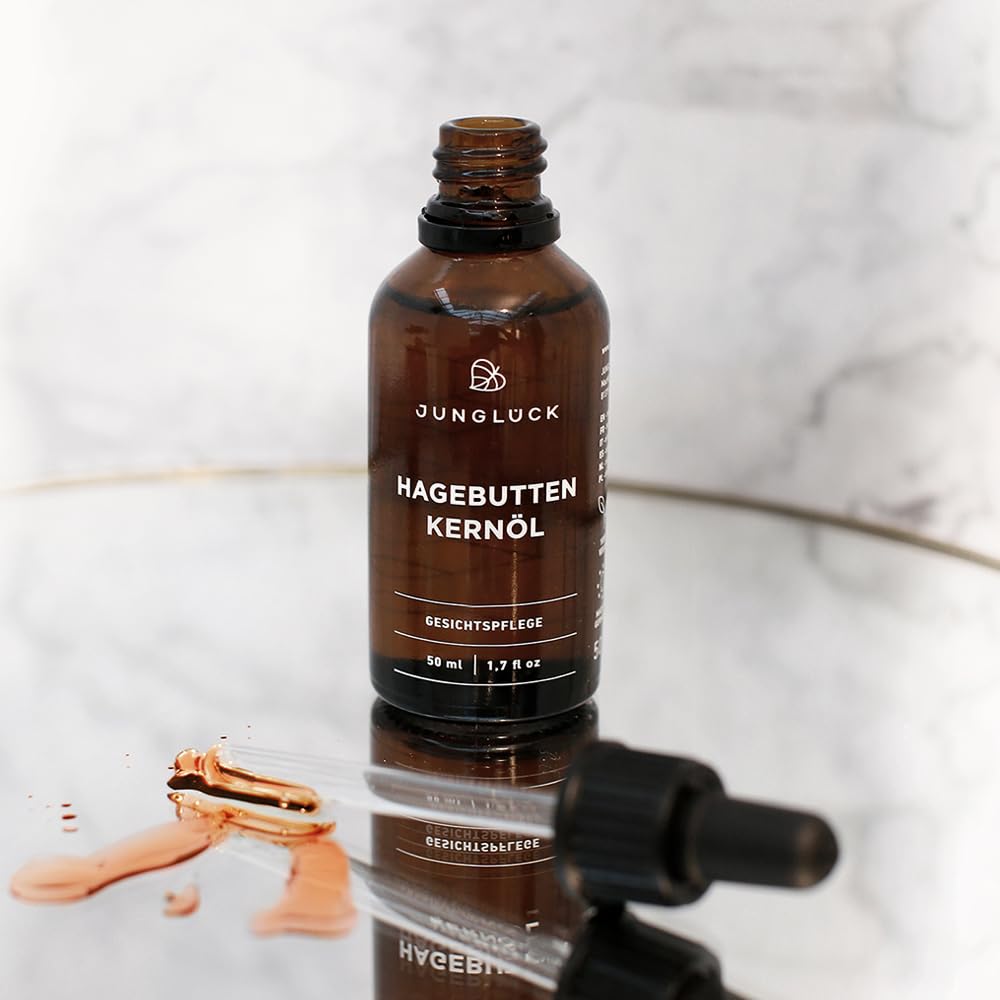JUNGLÜCK BIO Hagebuttenkernöl - Vegan | Hagebuttenöl Kaltgepresst 100% Rein & Natürlich beruhigt Rötungen, gereizte und sensible Haut | Wildrosenöl antioxidativ regt die Zellerneuerung an