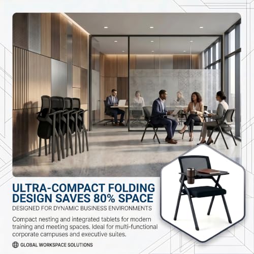 Image of 60 Pack Folding Conference Room Chair with Tablet Arm & Cup Holder
