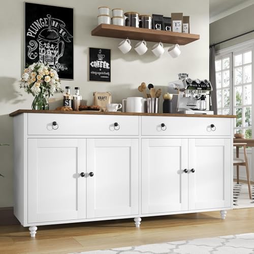 4 EVER WINNER Buffet Cabinet with Storage, 55' Sideboard Buffet Cabinet with 2 Drawers and 4 Doors,...
