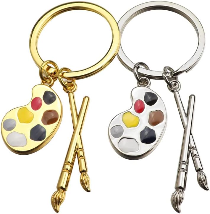 Funny Art Painter Palette Brush Keychain,Draw Artist Paint Pendant, Keychains Brush KeyRing Gift For Teacher