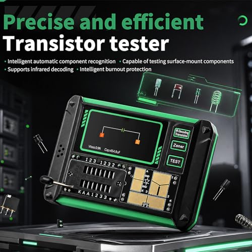 Image of LCR-AR1 Transistor Tester, Multi-Function Component Tester with LCR Meter, ESR Tester, Capacitor Detector, Infrared Decoder, Auto Mode for PNP NPN Zener Diode, 1.9 inch Display, USB Type C Charging