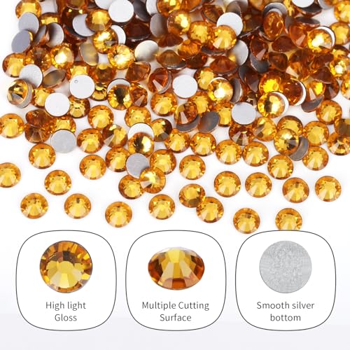 Image of 10000PCS Gold Yellow Rhinestones Bulk, Flat Back Crystal Glass Stone Round Gems,SS20, 4.6-4.8mm