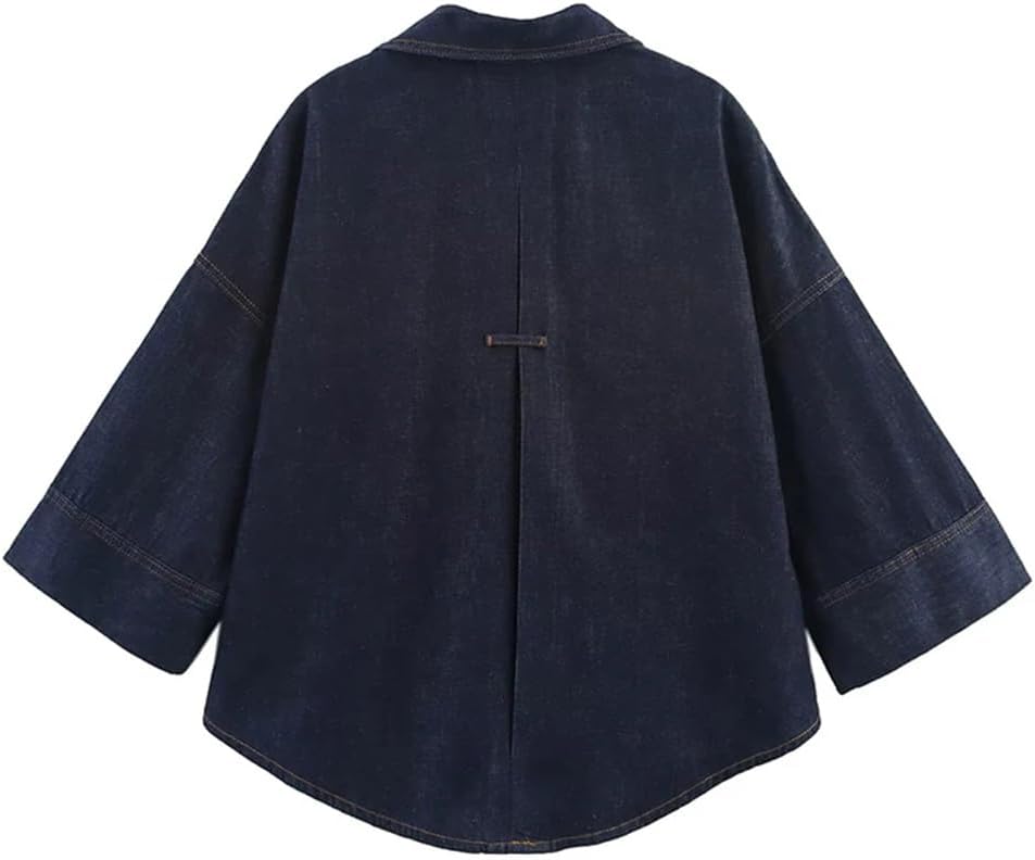 Womens Loose Fit Denim Suit High Waist Trousers and Long Sleeve Denim Shirt