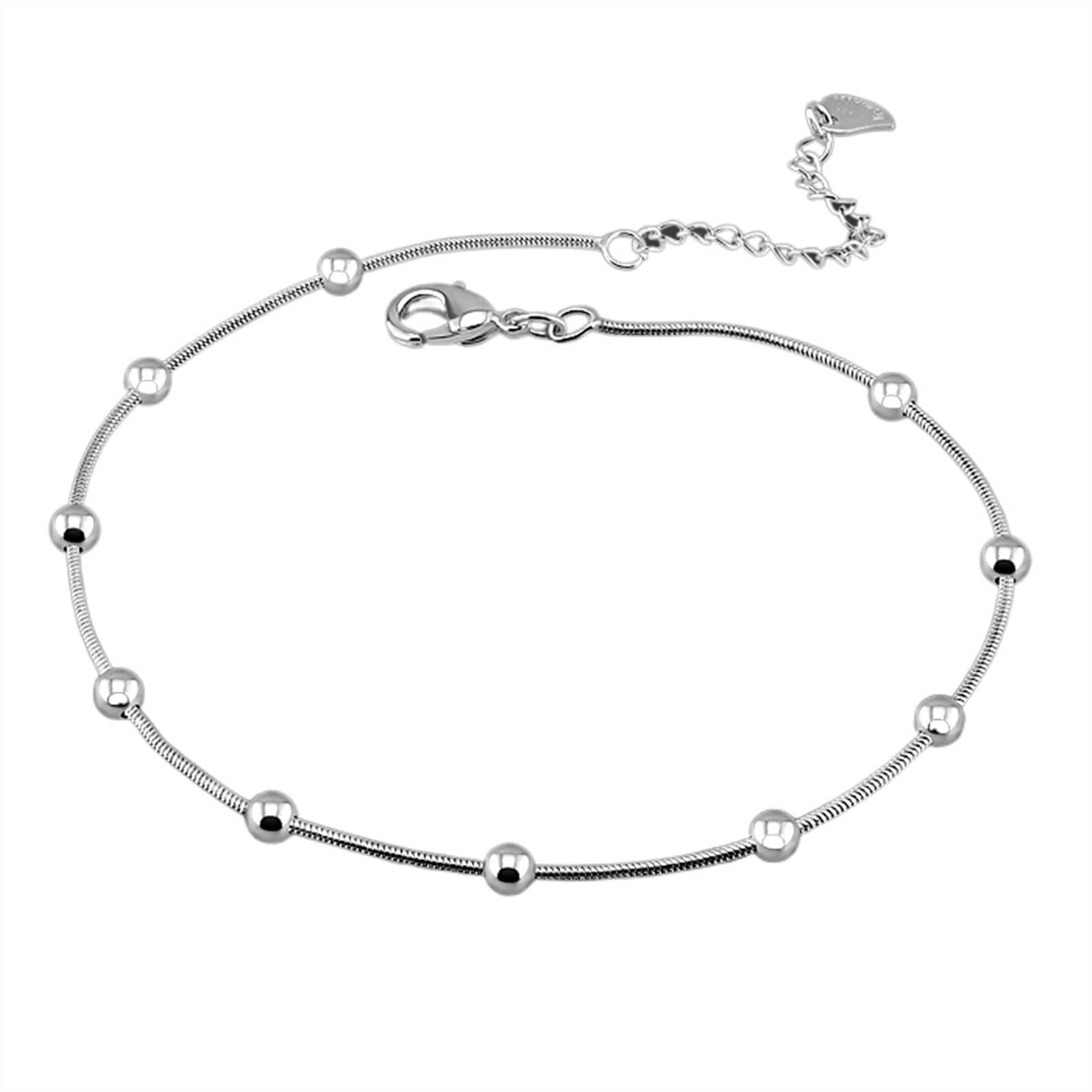 Fußkettchen Sommer Modeschmuck 925 Sterling Silber Fußkettchen Weibliche Modelle Einfacher Stil Runde Perle Solide Silber Fußkette Frauen Fußkettchen