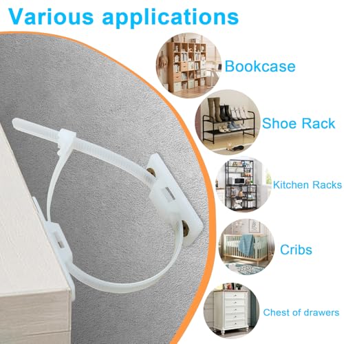 8 Pack Furniture Anchors, Anti-Tip Furniture Wall Anchor Straps for Baby Proofing, Adjustable Safety Furniture Wall Anchor Earthquake Straps for Baby, Kids, Dogs, Cabinet, Bed, Shelf - Thumbnail 7