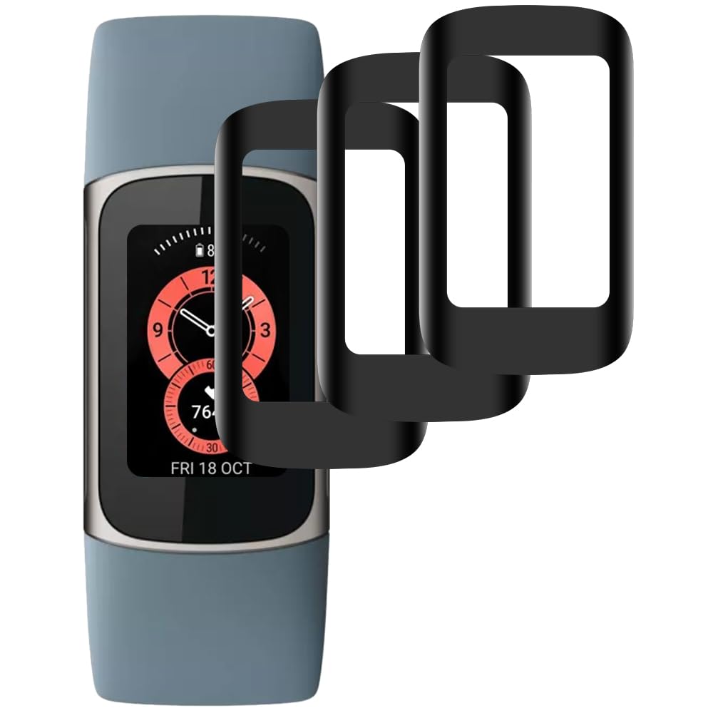 Verre Trempé Fitbit Charge 6 – 3 Pièces Protection Écran 3D Incurvé Complète, Haute Sensibilité, Sans Bulles, Ultra Résistant 9H