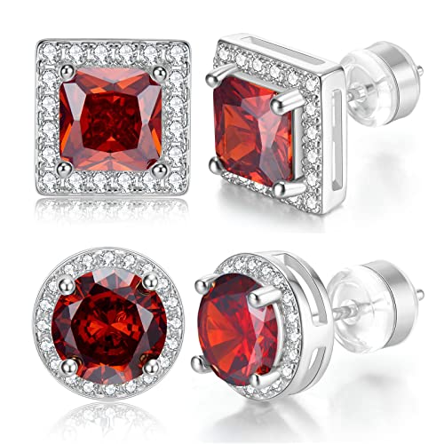 Weinuo Stud Earrings For Women Men 2 Pairs Sterling Silver Post Gold Plated Round Princess Cut Multcolors Cubic Zirconia CZ Birthstone Jewelry Gifts , 7 MM, Cubic Zirconia, Cubic Zirconia