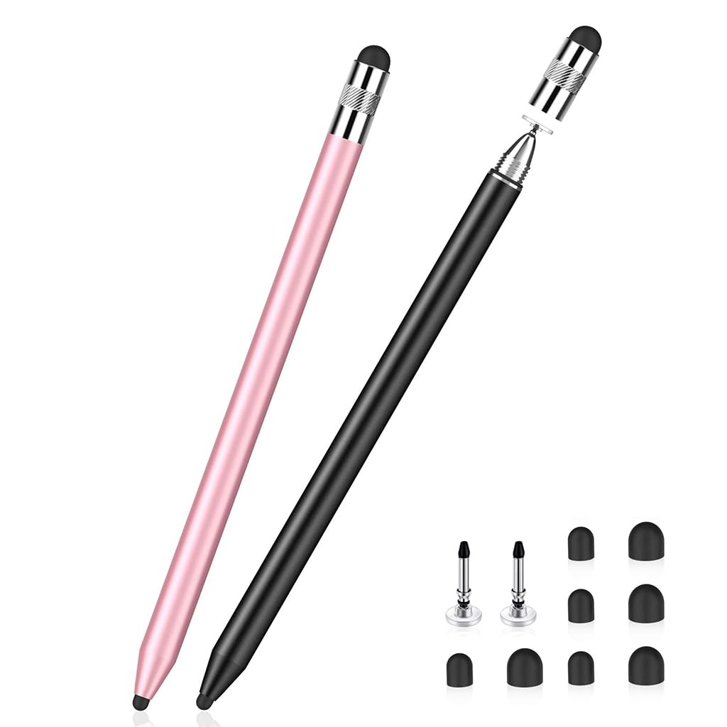 ZORBES® 2PCS 3 in 1 Stylus Pens for Touch Screens with 8Pcs Replacement Rubber Tips & 2 Disc Tips, High Sensitivity & Precision Capacitive Stylus Pencil for Apple iPad iPhone