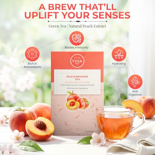 Image of Peach Delight Tea (15 Pyramid Tea Bags) - Fruity & Refreshing | Low Caffeine | Deliciously Vibrant Blend | Herbal Tea | Green Tea