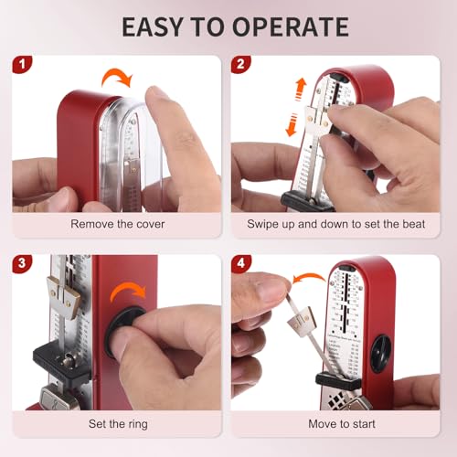 RIVVTA Mechanical Metronome, Metronome for Piano, Guitar, Bass, Violin, Drums & Other Instruments, Loud Sound and High Precision Track Beat for Beginners,Red