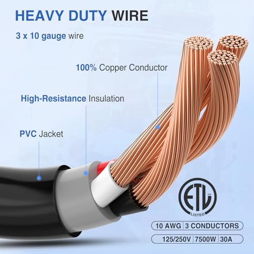 Image of Nilight EV Dryer Y Splitter Adapter Cord 30 Amp Male Plug to Two 30Amp Female Receptacle 3 Prong 125V /250V 7500 Watt Pure Copper Conversion Heavy Duty STW 10 AWG Cable 10-30P 10-30R 30M /30F