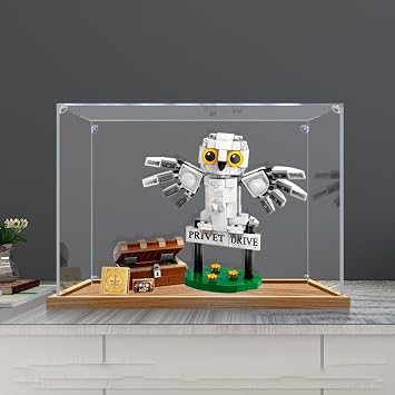 2cm Walnut Wood Grain Display Box Coffee Black high-end countertop Display Box Suitable for Lego Model 76425 Hedwig, 4 Privet Drive, 3mm Thick Transparent Display Cabinet Wood Grain + 3MM