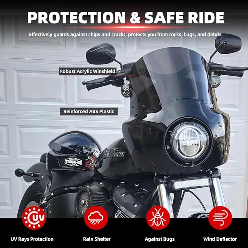Image of FATECIM Motorcycle 5.75 inch Headlight Fairing with 11 inch Smoke Windshield Windscreen & 35-41mm Mounting Hardware For Harley 86-15 Sportster 1200 Iron 883 XL883N Sportster 1100