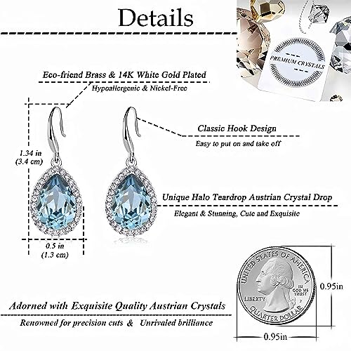 Austrian Crystal Teardrop Dangle Drop Earrings for Women Dangling 14K Gold Plated Hypoallergenic Jewelry4