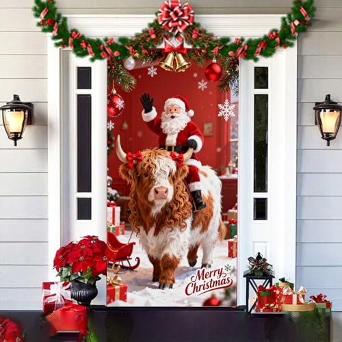 Cubierta elástica para puerta delantera de Navidad, pancarta de puerta de Navidad, decoraciones de pancarta de cubierta de puerta de Navidad, decoración de puerta delantera para exterior e interior