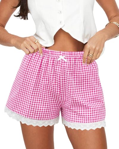 Image of Boxer Shorts for Women Pajama Gingham Shorts Casual Lounge Sleep Plaid Y2K Beach Bottoms for 2026 Summer