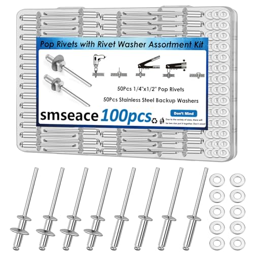 Rivet pop 6,4 x 12,7 mm en acier inoxydable 304 avec rondelle pour fixation métal par 100