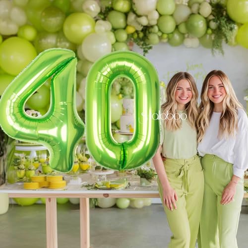 Image of 40 Inch Green Number 40 Balloon Lime Big Large Helium Number 0-9 | Giant Digital 40th Foil Mylar Party Balloon for Birthday Party Anniversary Graduation Decorations