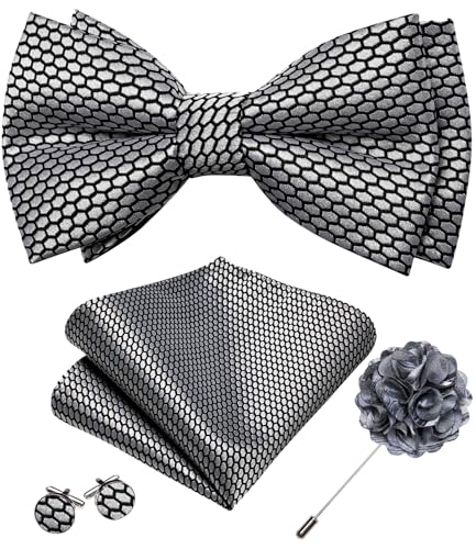 Image of YOHOWA Mens Bow Tie Set Paisley Coloful Pre-tied Bowties Adjustable with Handkerchief Cufflinks Wedding Prom Party