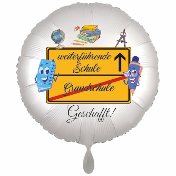 Weiterführende Schule. Grundschule. Geschafft! Folienballon Rund 45cm ohne Helium.
