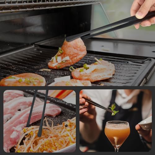 Hotec Edelstahl-Kochpinzette, professionelle Küchenzange zum Kochen, Grillen und Backen, extra lange Lebensmittelpinzette, Set von 2 - 30,5 cm, Schwarz, NZ-B02 4