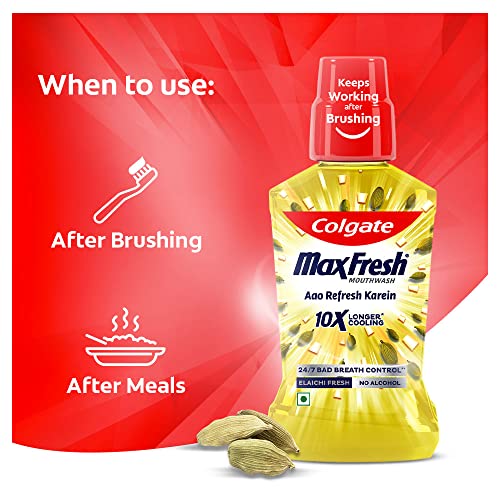 Image of Colgate Maxfresh Plax Antibacterial Mouthwash, 24 /7 Fresh Breath, 0% Alcohol - 250ml, (Elaichi Fresh)
