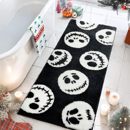 Castage Black and White Bathroom Rugs Skull Bath Mat for Bathroom Tub