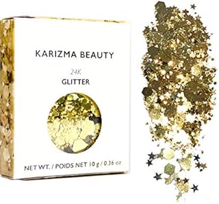 KARIZMA Holographic 24K Gold Glitter. 10g Chunky Face Glitter, Hair Glitter, Eye Glitter and Body Glitter for Women. Rave Glitter, Festival Accessories, Cosmetic Glitter Makeup. Loose Glitter Set