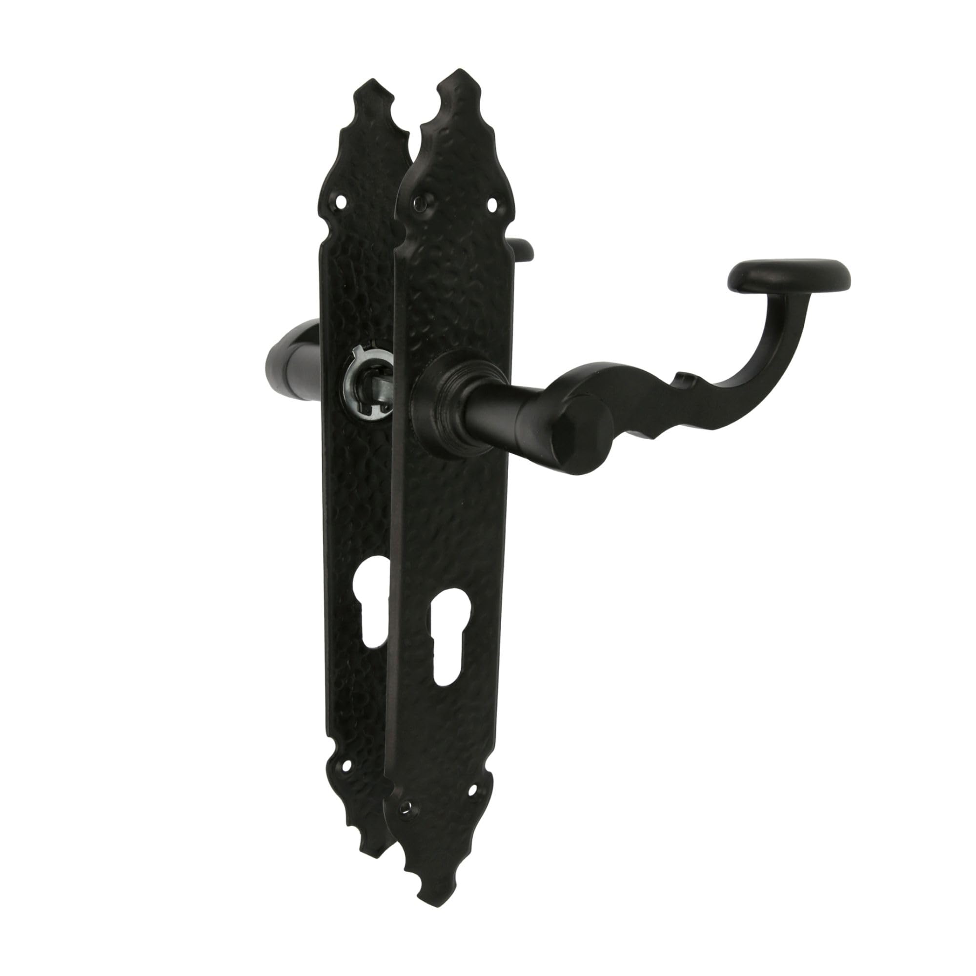 Amig - Set mit 2 Türklinken für Innentüren Mod.100PB90 | Schlüsselrosette bei 70 mm | 280 x 45 x 3,5 mm | Vierkantstift 8 mm | Zur Verwendung mit Einsteckschlössern | Aus Zamak in Schwarz