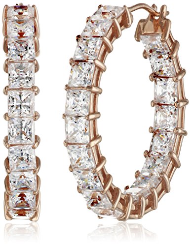 Amazon Collection Platinum or Gold-Plated Sterling Silver Princess-Cut Infinite Elements Zirconia Hoop Earrings