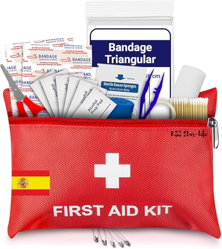 Botiquín de primeros auxilios, botiquin de 50 piezas de artículos diferentes botiquín homologado para Coche hogar Camping Caza Viajes Aire Libre senderismo acampar muy completo. (1)