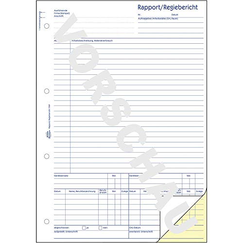 AVERY Zweckform 1769 Rapport/Regiebericht (A4, selbstdurchschreibend, von Rechtsexperten geprüft, für Deutschland und Österreich zur Dokumentation der Arbeitsleistung, 2x40 Blatt) weiß/gelb