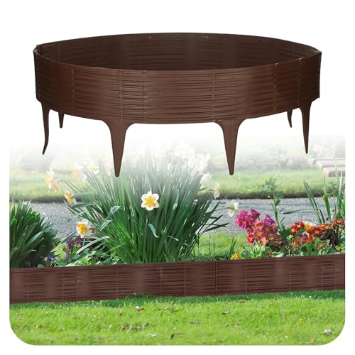 GARDENIX Weidezaun Rasenkante Kunststoff - Beetumrandung Weidezaunoptik, 3.9m Gartenpalisade, Beeteinfassung Braun, 5 Module, UV-beständig Beetzaun, Gartenpalisade Vielseitig Einsetzbar