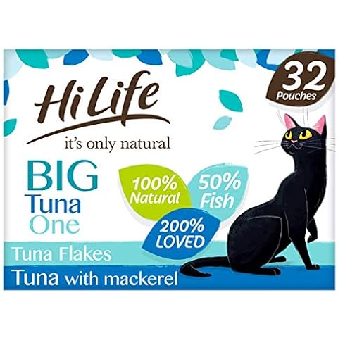 HiLife it's only natural - Complete Wet Cat Food - The Big Tuna One in Jelly - 100% Natural Ingredients Grain Free, 32 Pouches x 70g Cover