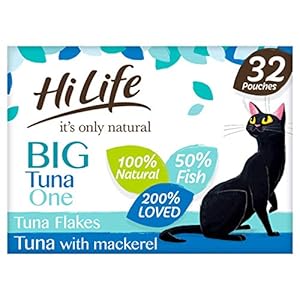 HiLife it’s only natural – Complete Wet Cat Food – The Big Tuna One in Jelly – 100% Natural Ingredients Grain Free, 32 Pouches x 70g