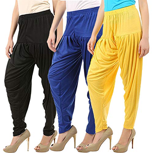 Image of Buy That Trendz Combo Offer (Pack of 3) Cotton Viscose Lycra Dhoti Patiyala Salwar Harem Bottoms Pants for Womens (White, Maroon, Black)