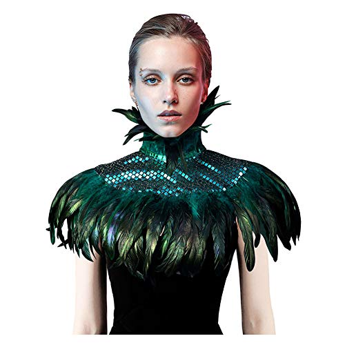 HOMELEX Pluma lentejuelas capa hombro ala capa gótica con cuello gargantilla