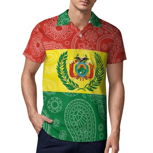 Bolivia Flag Paisley Pattern Novelty Men's Short Sleeve Shirts Funny Golf Tennis Work T-Shirt Sport Tee S