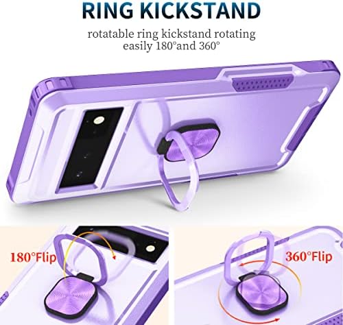 Unichthy Hybrid Case for Google Pixel 6 with Finger Ring Holder Full-Body Rugged Shockproof Heavy Duty Advanced Protective Cover Kickstand Bumper Phone Case for Google Pixel 6 Light Purple