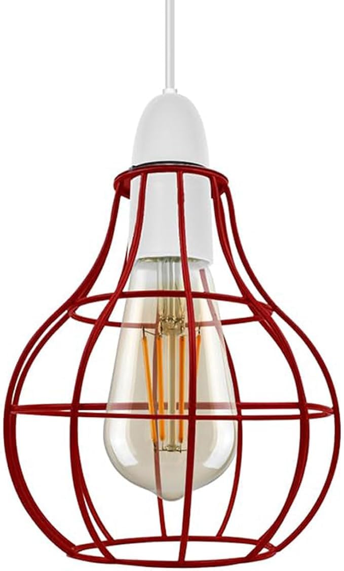 DC VOLTAGE Metal Wire Cage Ceiling Light Shade Easy Fit Lamp Shade, Ceiling Hanging Indoor Pendant Light Lampshade for Living Room, Bedroom, Restarurants (Red)