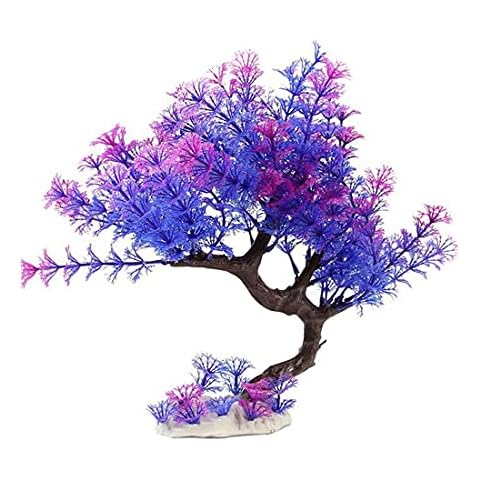 PetPhindU Purple Plastic Tree Aquarium Artificial Plastic Plant Decor Tree for Turtle and Fish Tank Decoration Items Cover