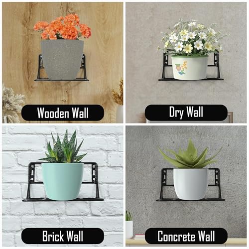 Image of Wall Mounted Metal Plant Stand - Iron Flower Pot Holder Shelf for Balcony, Garden & Indoor Decor - Pack of 2 (27x27x14 cm) (Black)