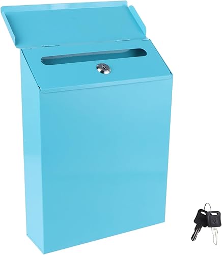 Housoutil Buzón de estaño blanco cajas blancas soporte para correo de montaje en pared, buzón a prueba de agua, buzón de sugerencias de metal, buzón