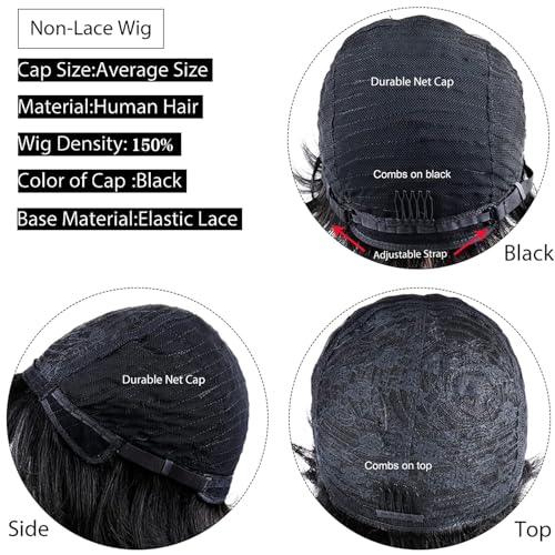 Perruque cheveux humains pixie courte marron foncé avec frange coupe droite