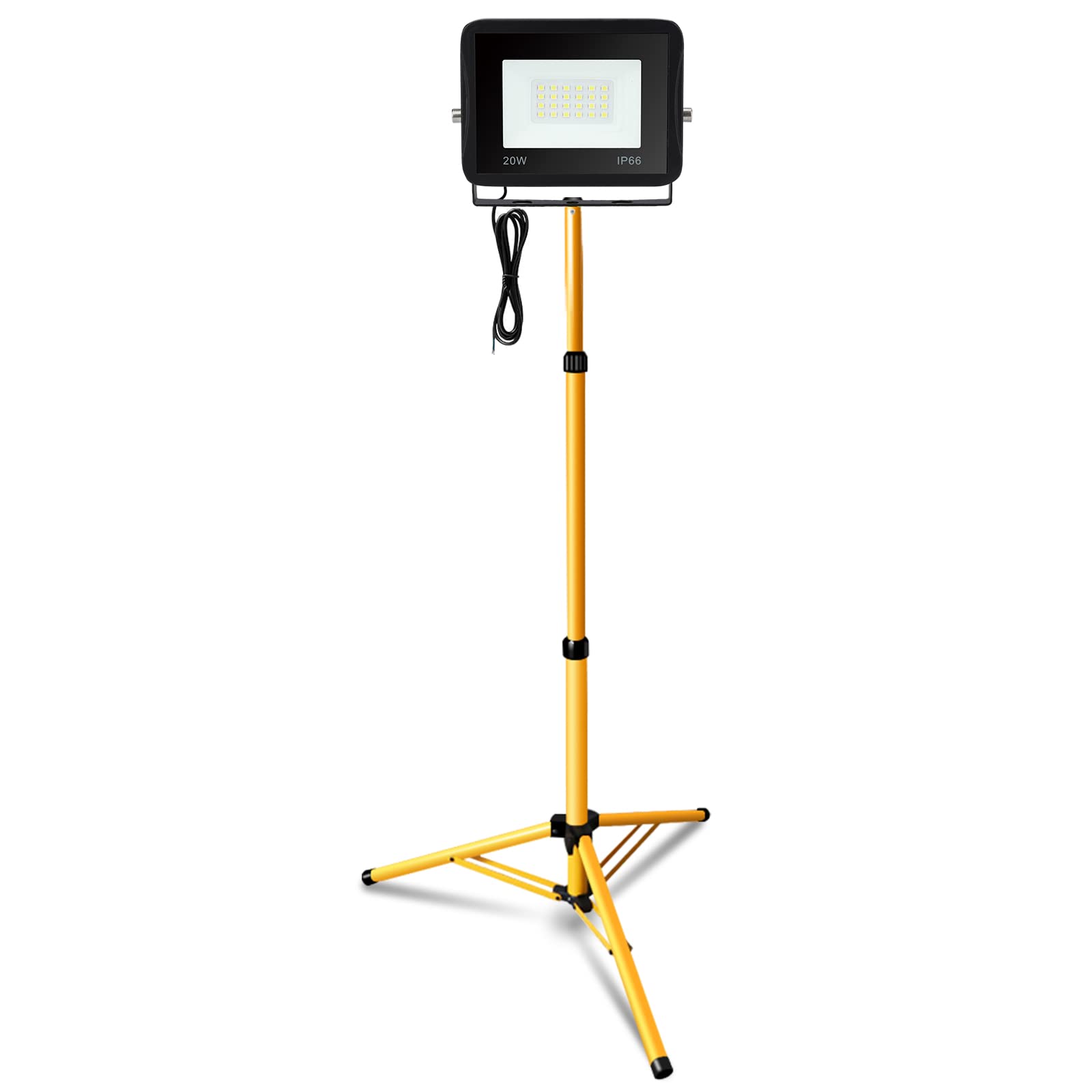 Eulenke Reflektor budowlany LED 20 W ze statywem, 1700 lm, reflektor LED, lampa budowlana z kablem 1 m, 6000 K, zimna biel, wodoszczelność IP66, do użytku wewnątrz i na zewnątrz, do warsztatu (bez wtyczki)